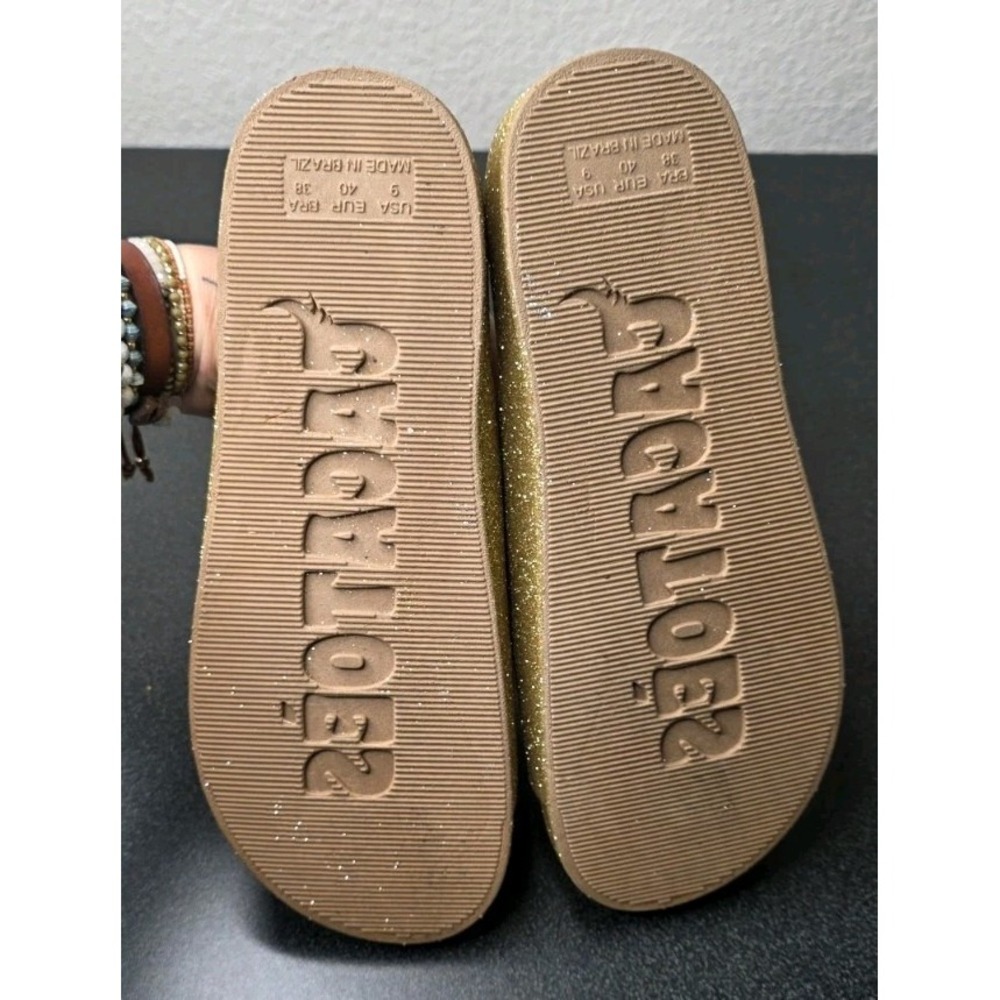 New Cacatoes Trancoso Sandals Women 40/9 Gold Glitter Double Strap Slides Buckle - Picture 4 of 5
